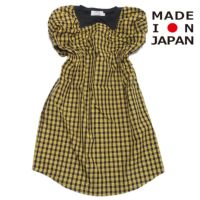 check ギャザーワンピース イエローチェック
