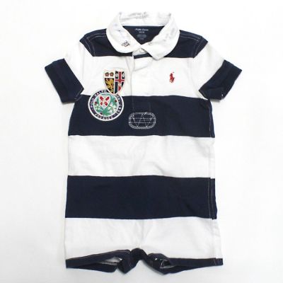 RalphLauren ラルフローレン 半袖ラガー ロンパース ネイビー