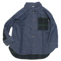 デニム切替チェックシャツ ブルー(BU)