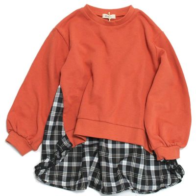 タータンチェックバックきりかえトレーナー オレンジ(16)