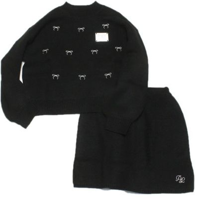 ニットトップス×スカートセット ブラック(BK)