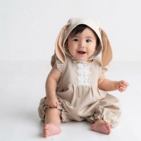 シャンブレーレースロンパース ベージュ(12)