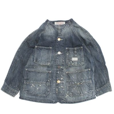 8OZデニム ノーカラー カバーオール 4NV紺