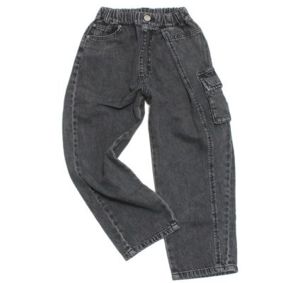 アシンメトリーカーゴデニムパンツ ブラック(BK)