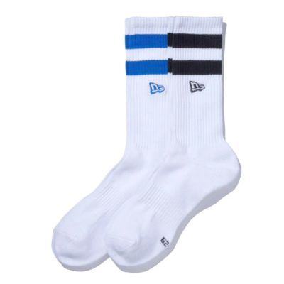 CREW 2PAIRS EMB SOCKS(BK×WH) ブルー×ブラック