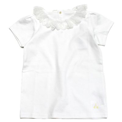 スムースレース衿半袖Tシャツ シロ(1)