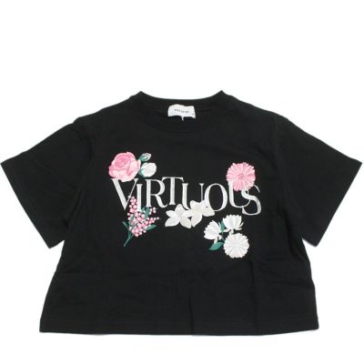 花刺繍ロゴT ブラック