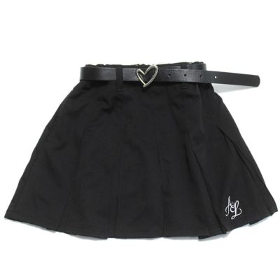 ハートバックルベルト付きプリーツスカパン ブラック(BK)