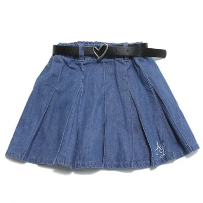 ハートバックルベルト付きプリーツスカパン デニム(DM)