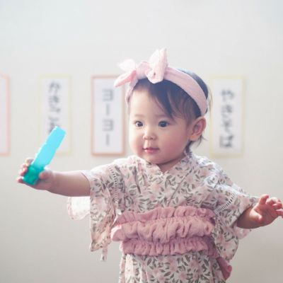 帯付き 浴衣ロンパース(花柄) ピンク(PK)