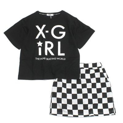 ロゴT＆ロックチェック柄スカートセット クロ(80)