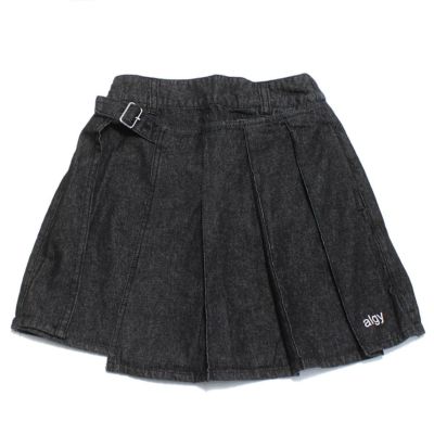 ラップ風プリーツスカート ブラック(BK)