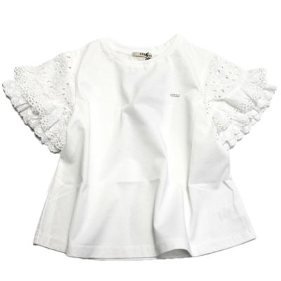 サラサラテンジク 袖レース Tシャツ 1W白