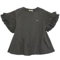 サラサラテンジク 袖レース Tシャツ 17CGRチャコール