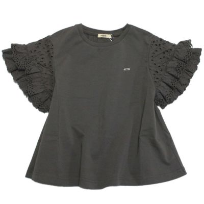 サラサラテンジク 袖レース Tシャツ 17CGRチャコール