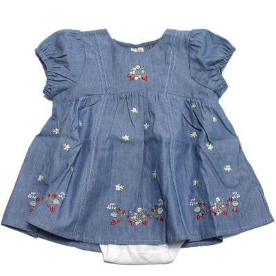 イチゴ刺繍ロンパース L.ブルー(56)