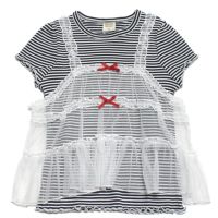 先染めボーダーテレコ レースキャミTシャツ ブラック(BK)