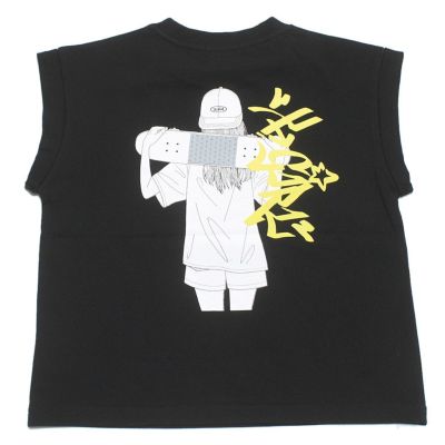 スケボーガールバックプリント半袖Tシャツ クロ(80)