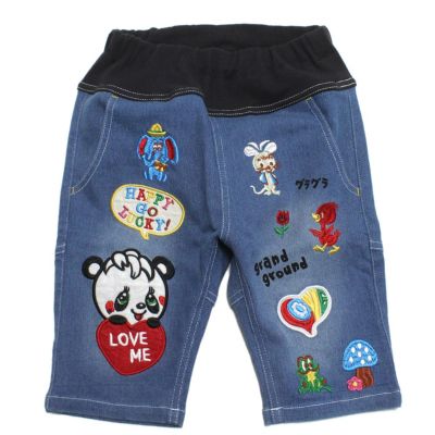 イロイロテンチョーボーダーハーフサルエルパンツ(カットデニム) ブルー