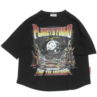 惑星グラフィック 7分袖Tシャツ ブラック
