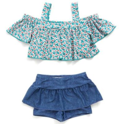 GIRL’S 水着 オフショルダーセットアップ グリーン(GR)