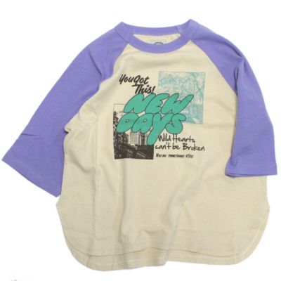 プリントラグラン7分袖Tシャツ パープル(PP)