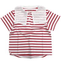 マリンボーダーメッシュセーラー衿半袖Tシャツ アカ系(23)