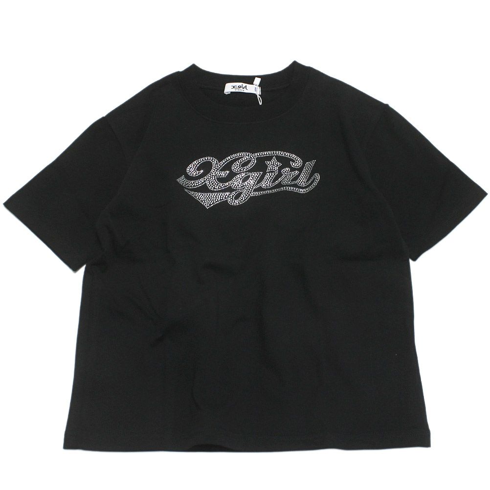 エックスガールステージズ] ラインストーンロゴ Tシャツ クロ(80