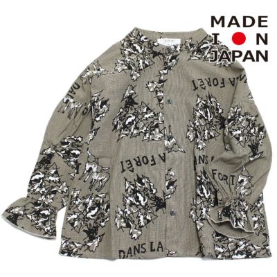 dans la foret check print gather ブラウス チェックブラックホワイト