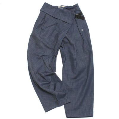 ダブルスラブシャンブレー タックロングパンツ 4NV紺